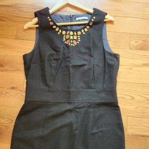 Banana Republic black dress with brown/amber jewels